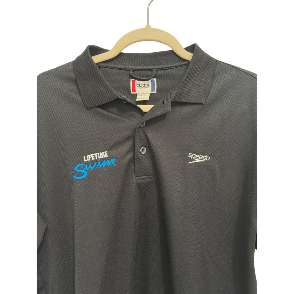 Clique Polo Shirt Black Mesh Lifetime Swim Speedo Logo Mens Large L
